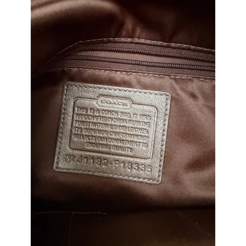 Coach Signature Optic Metallic Bronze Leather Medallion Tote Bag 15667 Khaki - Picture 10 of 10